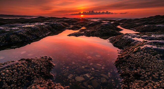 Serene Rocky Tidal Pool at Sunset.