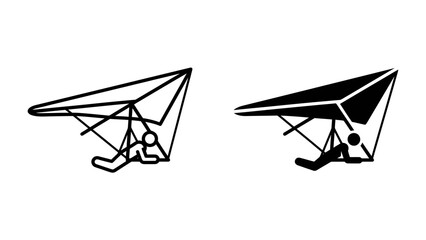 Two Hang Glider Icons: A simple, minimalist depiction of hang gliders in flight, presented as two distinct graphic icons, one outlined and one solid black, symbolizing aerial adventure. © Nadim
