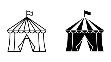 Circus Tent Duo: A graphic representation featuring two circus tents, one in outline and the other in silhouette, symbolizing entertainment and festive gatherings. © Mohammad
