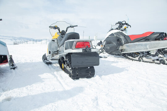 Snowmobile in winter.  Winter sports and recreation