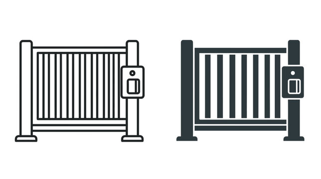 Two variations of a security gate icon with card reader.