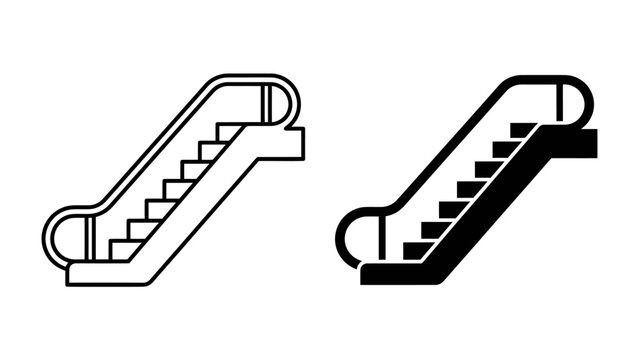 Escalator Icons: A set of two escalator icons, one outlined and one solid black, representing upward mobility and modern convenience.