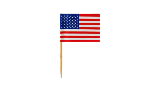 Small american flag toothpick for food decoration isolated on transparent background