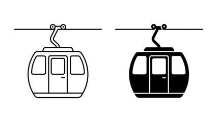 Cable Car Icons: A pair of cable car icons, one in outline and the other in solid black, showcasing two distinct styles for a modern design. © Mohammad