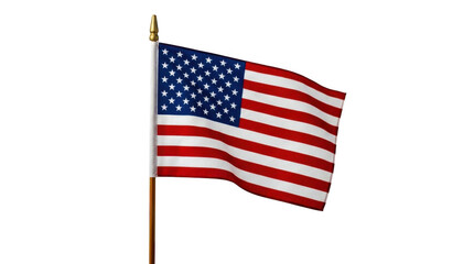 Obraz premium Waving flag of the united states of america on a wooden pole isolated on transparent background