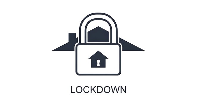 Minimal Lockdown Padlock Icon with House Symbol on White Background