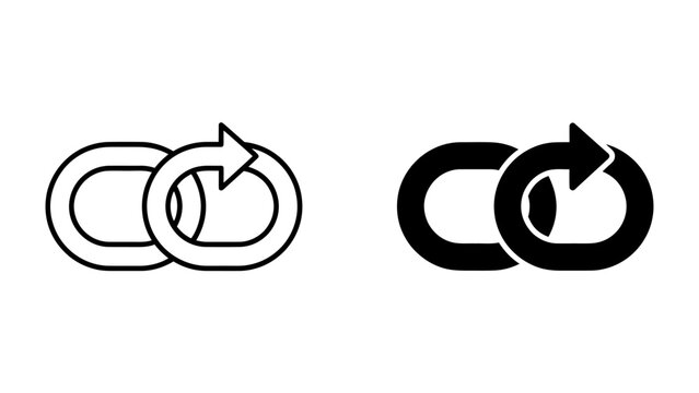 Link Icon with Arrow: Two intertwined link shapes, one a simple oval and the other an oval with a circular arrow indicating repetition or process, presented in both outline and solid black.
