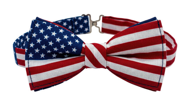 American flag pattern bow tie for patriotic holiday celebrations isolated on transparent background