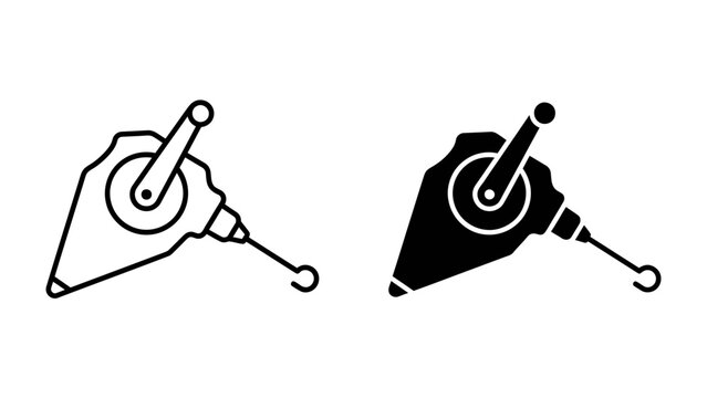 Plumb Bob Tool Icon: A simple line drawing and solid black silhouette icon representing a plumb bob tool, used for establishing a vertical line.