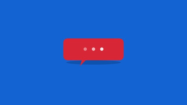 Red speech bubble animation displaying typing indicators on a vibrant blue background for digital video footage
