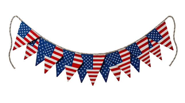 American flag bunting banner for patriotic holiday celebration isolated on transparent background