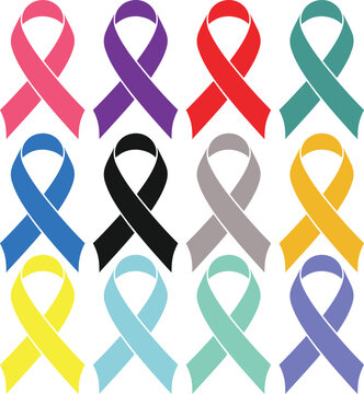 Cancer Awareness Ribbon Color Chart Vector Illustration for Health Awareness, Medical Support, Disease Prevention and Awareness Campaign