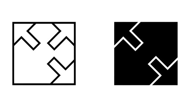 Contrast Shapes: Two squares, one white with black lines and one black with white lines, showcase interlocking arrow-like shapes, representing opposition and connection.