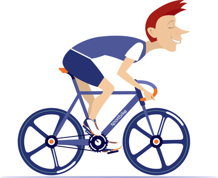 Smiling young man rides a bike and looks healthy and happy