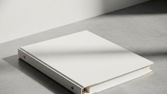 Blank white binder mockup on a grey surface for minimalist business branding and professional document presentation