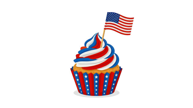 Pixel art cupcake with an american flag topper for july 4th celebration isolated on transparent background