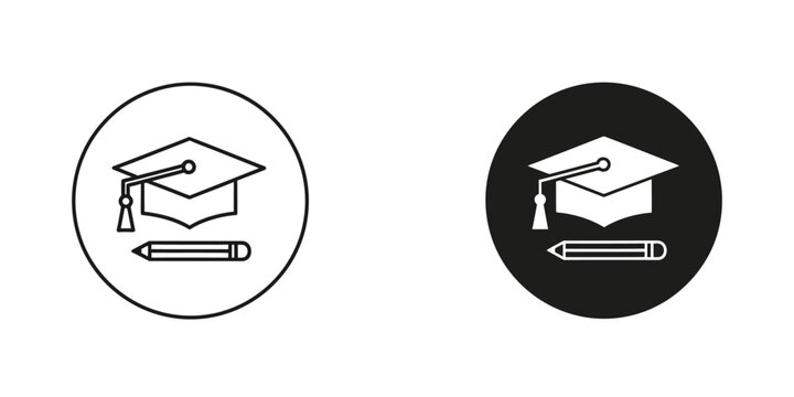 Graduation Cap and Pencil Icon Set for Education School University College Academic Success Vector Illustration