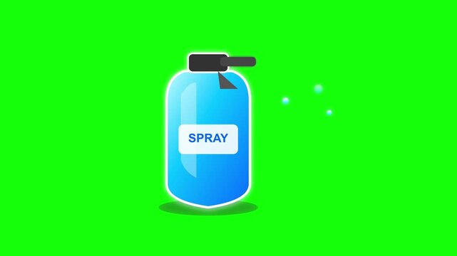 Blue spray bottle animation showing mist particles released in a digital motion graphic loop sequence today
