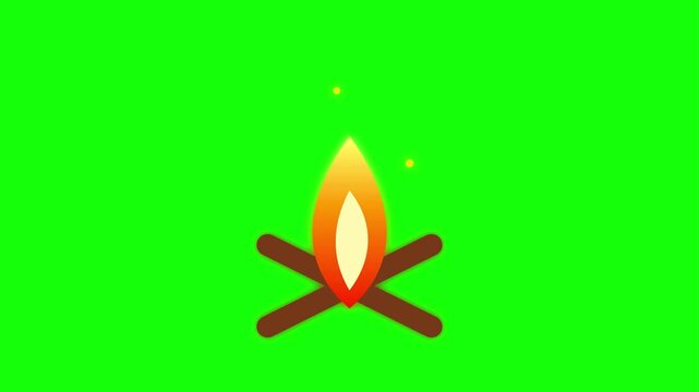 Campfire flame burning with wooden logs in a simple flat style motion graphics video animation