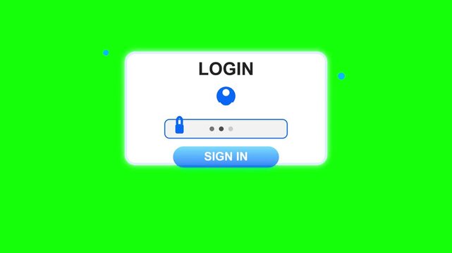 Digital login interface window showing interactive password entry fields for secure user authentication motion graphic animation