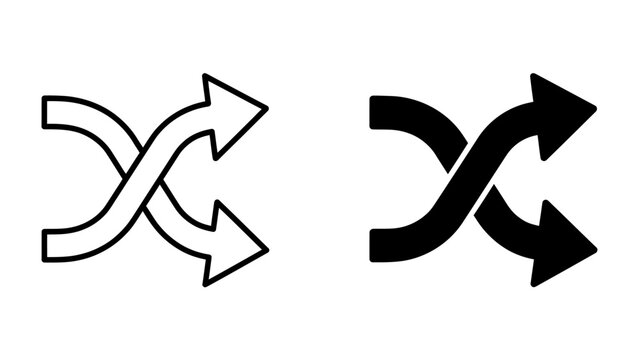 Shuffle Arrows Icon: A stylized icon representing the shuffle or random playback function, depicted with two sets of interlocking arrows, one in outline and the other solid black.
