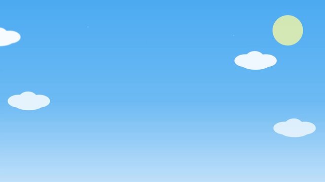 Bright sun and fluffy white clouds drift across a clear blue sky in this motion animation