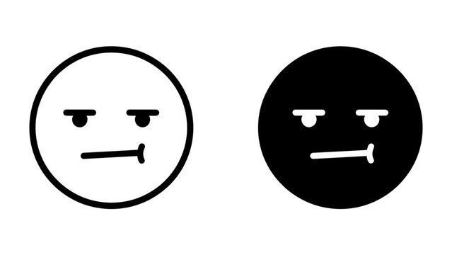 Unimpressed Face Icons: Two simple circular icons depicting an unimpressed facial expression, one outlined in black and the other solid black, representing a feeling of apathy or disdain.