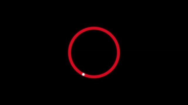 Bright glowing red circle with a white dot rotating in a smooth continuous motion video clip