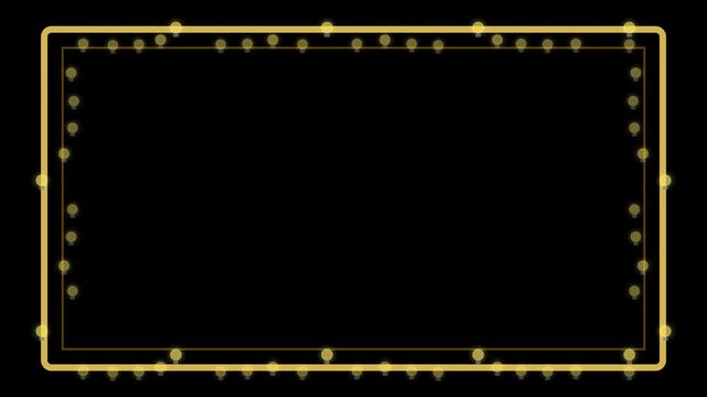 Glowing golden light bulb frame border animation for festive holiday greeting card video motion footage