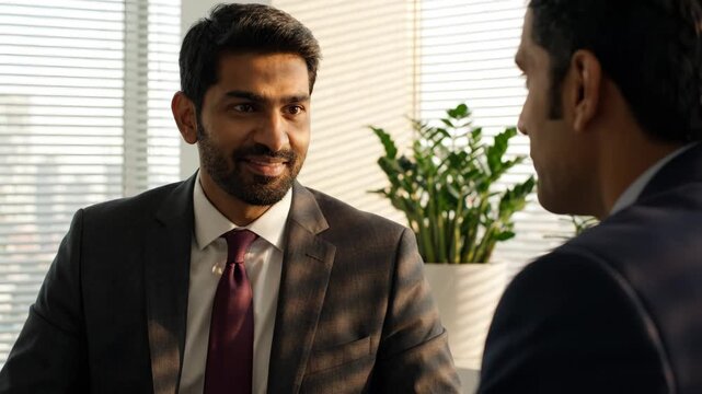 Two Indian Businessmen Having a Professional Discussion in Modern Office