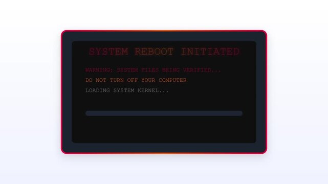 System reboot status bar animation showing critical security file verification on a dark digital interface screen