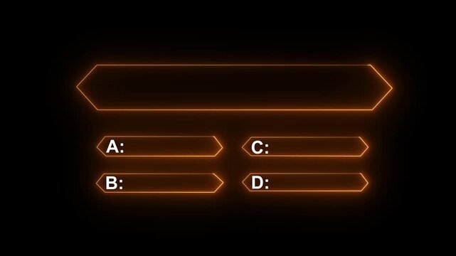Glowing Neon Quiz Interface Animation, Multiple Choice Question and Answer Template