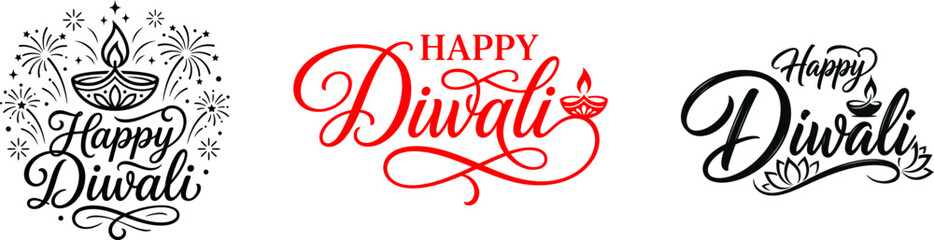 Diwali festival greeting cards with happy diwali typography and diwali lanterns © Parvez