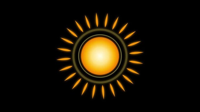 Glowing yellow sun icon with radiating light rays in a minimalist digital motion graphic video clip