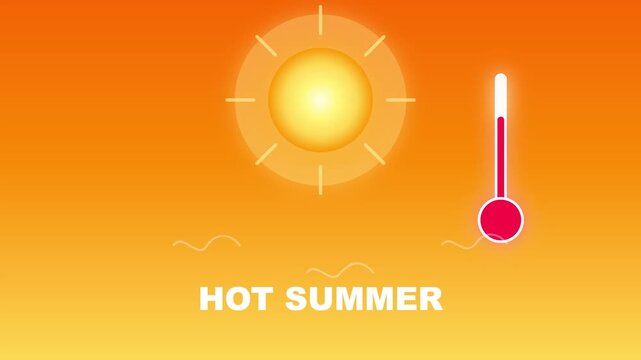 Bright sun and rising thermometer animation showing intense heat waves during a hot summer video footage