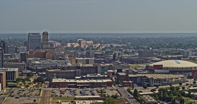 Memphis Tennessee Aerial v18 pan left shot revealing river crossing hernando de soto bridge from downtown cityscape - Shot with Inspire 2, X7 camera - August 2020