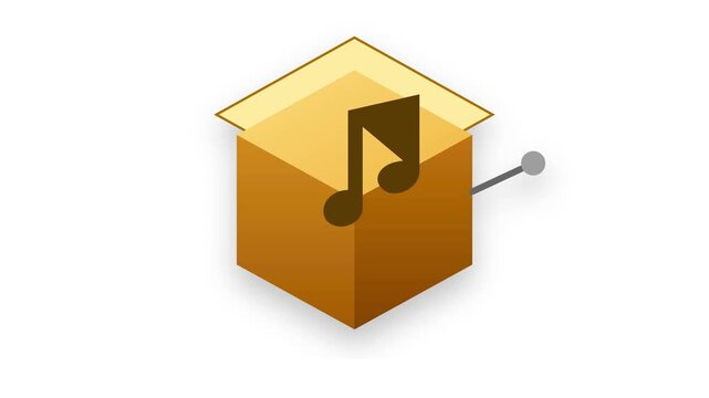 Golden music box animation featuring a spinning note for creative digital video projects and motion graphics