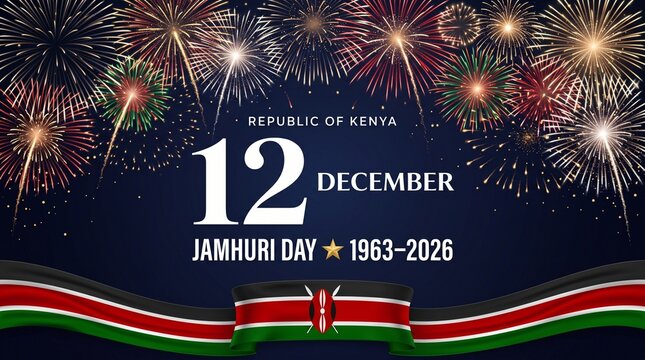  Kenya Jamhuri Day fireworks banner with flag ribbon Kenya, Jamhuri Day, Independence Day, fireworks, flag ribbon, patriotic, national pride, celebration, holiday, greeting card, banner, poster, templ