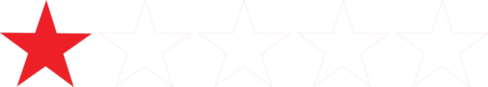 Five-star rating icon for reviews, red color, feedback labels, quality badges, and graphic design overlays