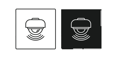 Minimalist dome camera with motion detection signal waves in outline and solid black styles security © RafikulStock