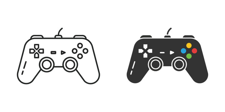 Modern game controller with colorful buttons in outline and solid black gamepad joystick gaming