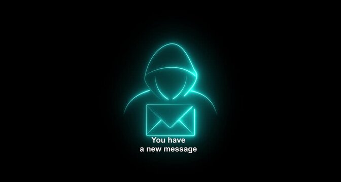 Glowing neon Phishing Email Scam Fraud Vector with Spam Internet Online Cyber Security. animation 4k video
