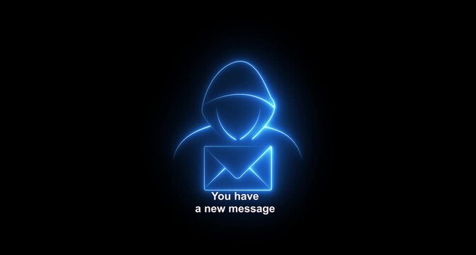 Glowing neon Phishing Email Scam Fraud Vector with Spam Internet Online Cyber Security. animation 4k video
