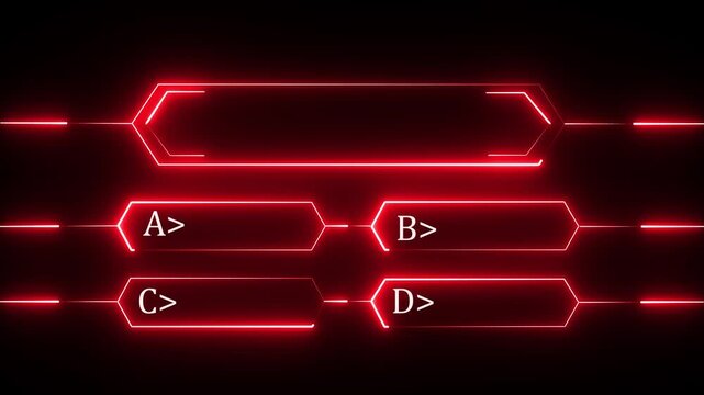 Abstract Cyan neon graphic equalizer bars with option choices a b c d and a central long bar for quiz shows or contests as a looping .