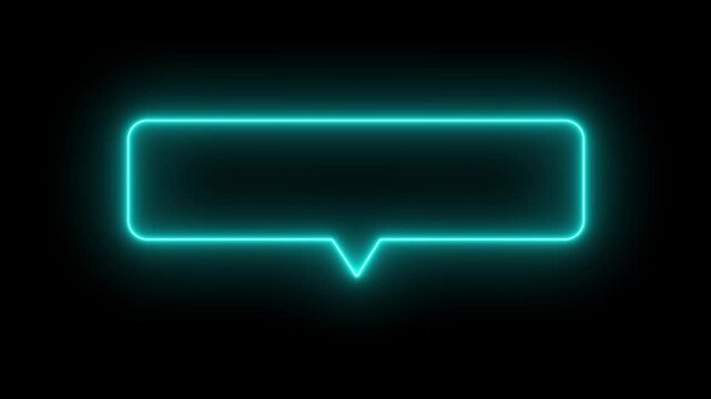 cyan Neon Speech Bubble Frame on Black Background chat bubble message box animation...