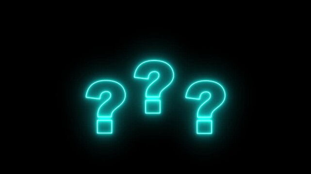glowing neon question mark icon animation sign symbol on black background. Question mark icon animation confusion sign quiz issue sign symbol. asking icon animation. alpha
