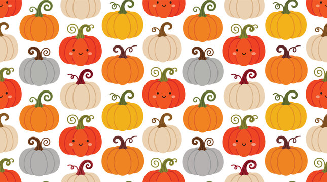 Cute cartoon pumpkins seamless pattern background for Halloween and Thanksgiving harvest festival