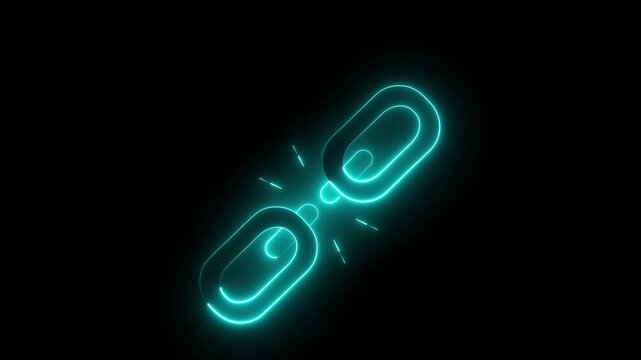 glowing neon unlink icon isolated on black background. broken Link icon Motion graphics of concept 4k video
