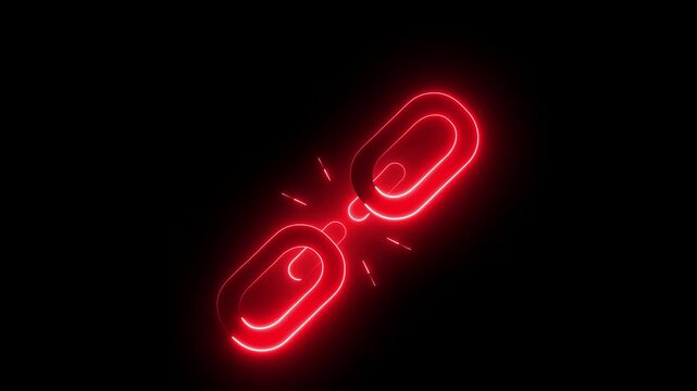 glowing neon unlink icon isolated on black background. broken Link icon Motion graphics of concept 4k video