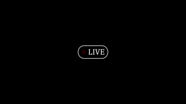 Animation of live button on blank background, 4k simple live streaming icon animation, live streaming and broadcasting with alpha channel
